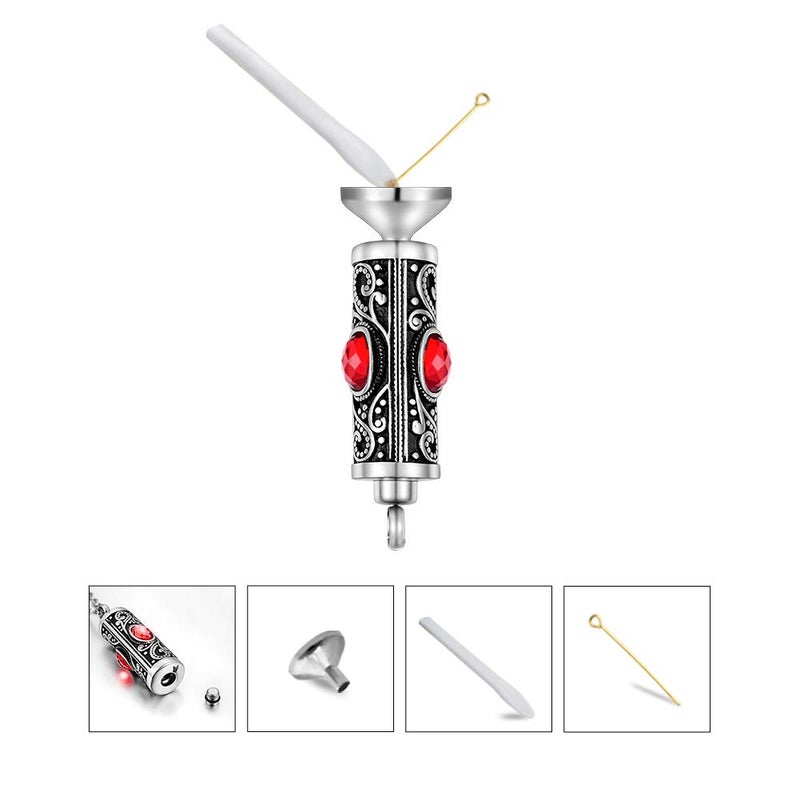 XIUDA Crystal Cremation Urn Necklace for Ashes Keepsake Cremation Jewelry for Human Ashes Stainless Steel Memorial Pendant with Flower (Red) - Image 5